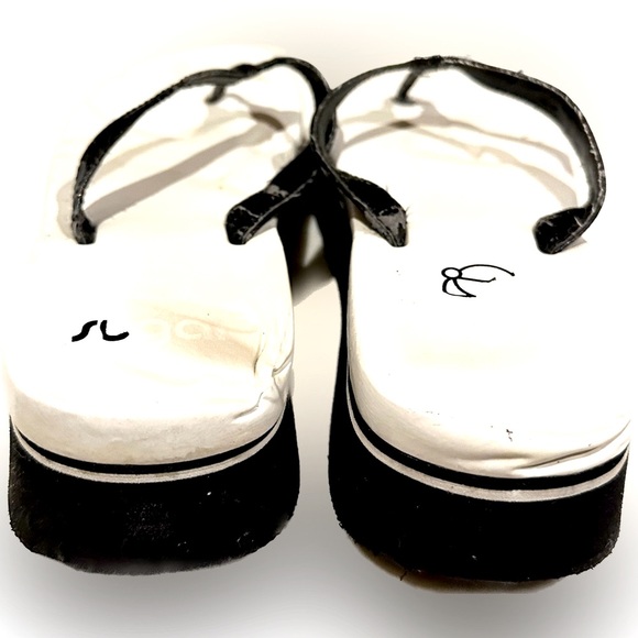 VTG RARE 90’s SUGAR BLACK WHITE PLATFORM SANDAL FLIP FLOP FLOATIE SZ:7-8 FLAWED - Picture 6 of 7